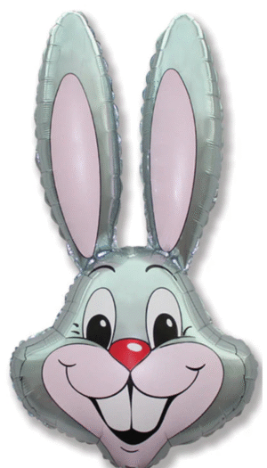 35 inch Bunny Rabbit Head Grey Foil Balloon